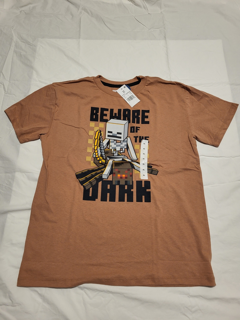Minecraft Kids XL Short Sleeve T-Shirt Brown Spider Skeleton Graphic New WithTag
